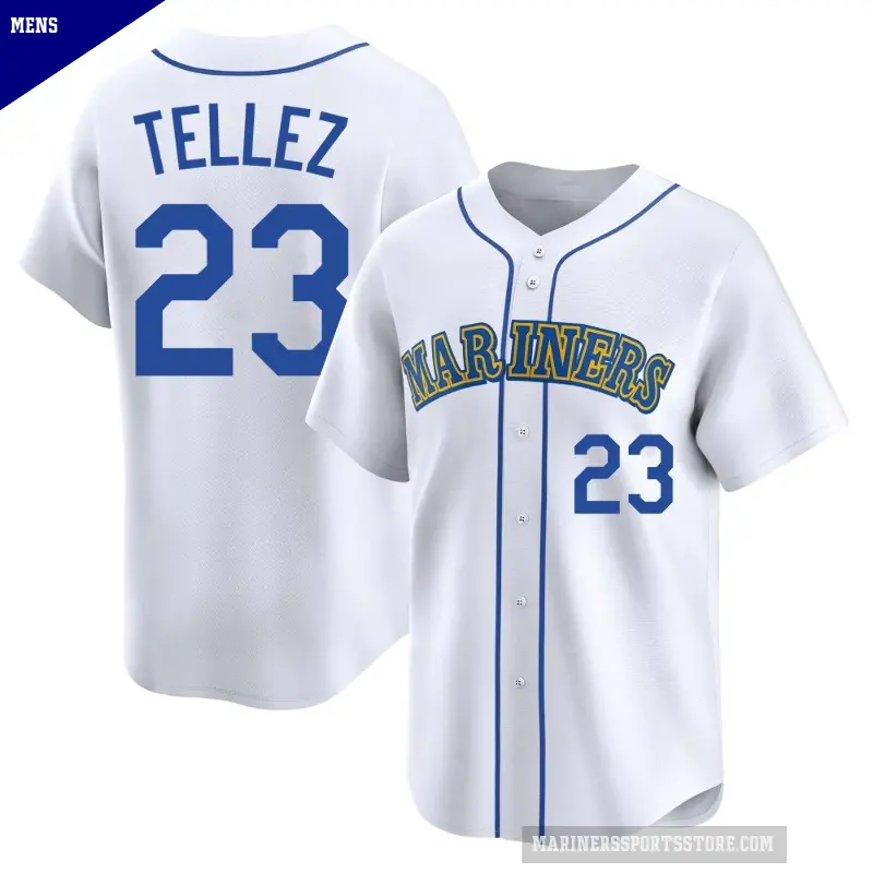 Men's No.23 Rowdy Tellez Seattle Mariners White Limited Throwback Cooperstown Collection Jersey