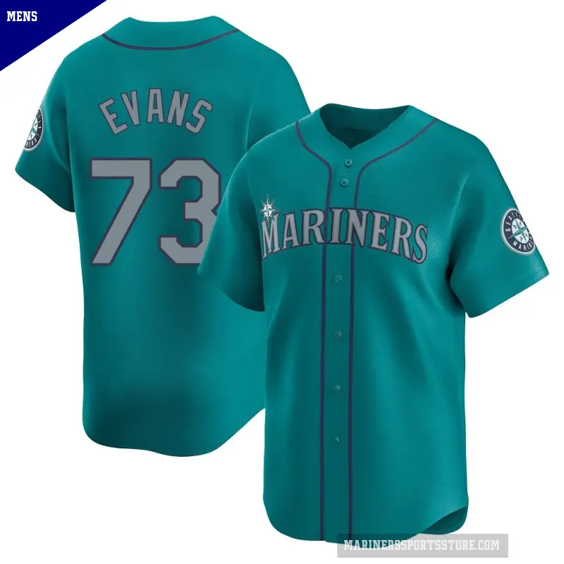 Men's No.73 Logan Evans Seattle Mariners Aqua Limited Alternate Jersey