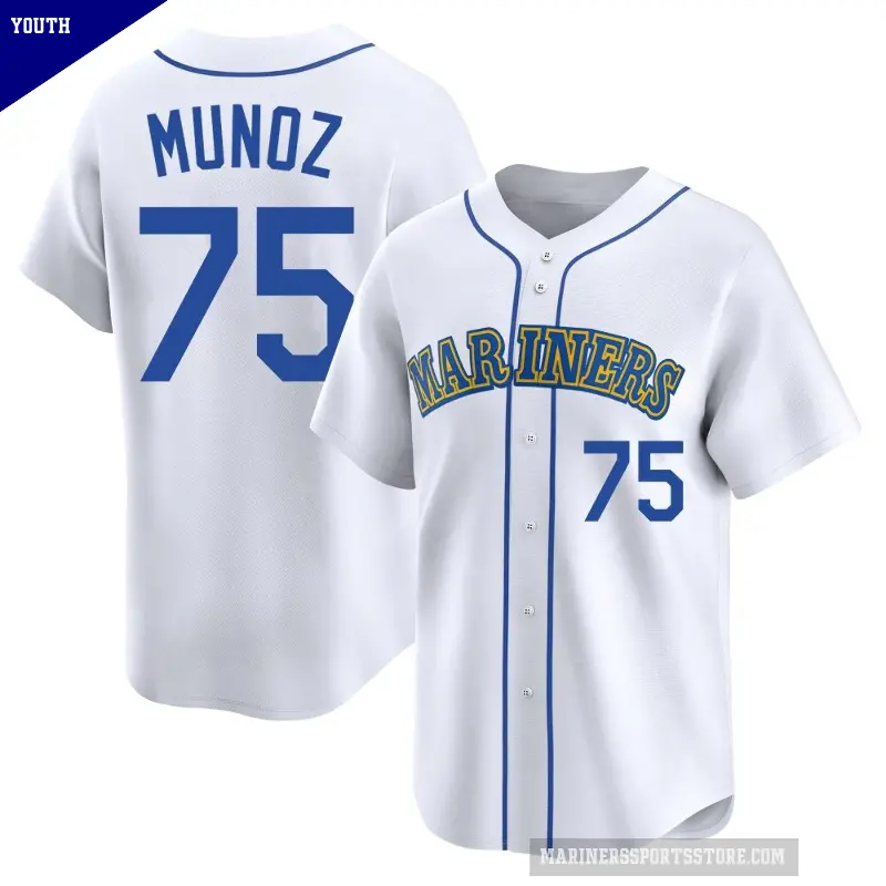 Youth No.75 Andres Munoz Seattle Mariners White Limited Throwback Cooperstown Collection Jersey